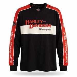 Harley Davidson Racing Long Sleeve Shirt Black Orange Logo Graphic Size M